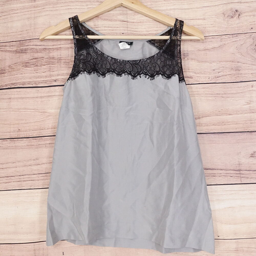 J CREW LACE SLEEVELESS GRAY BLOUSE TOP WOMENS SIZE 0 SILK